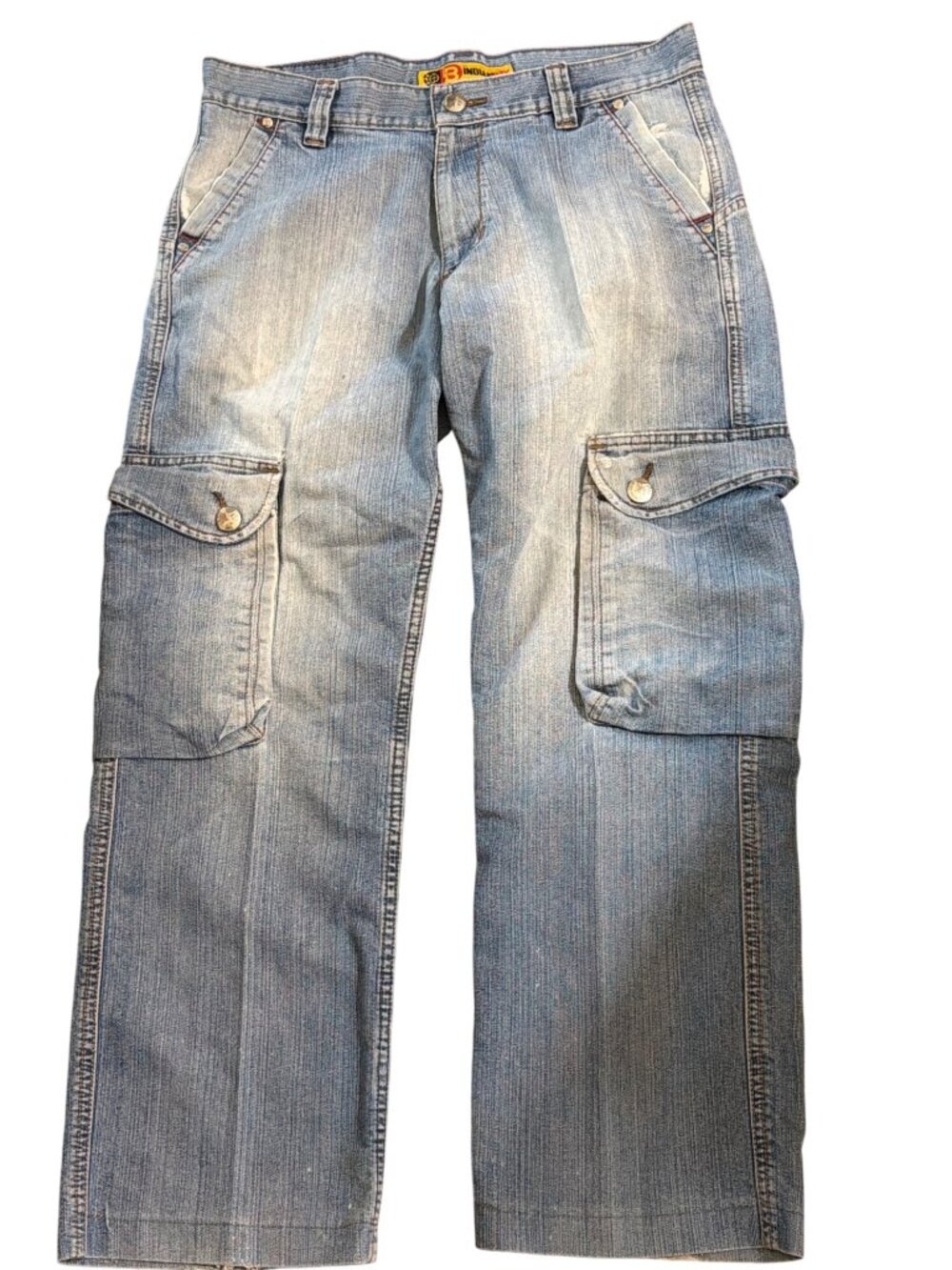 Vtg Indian Bay Denim Cargo Jeans Skateboard Y2K Distressed Straight Sz 32 Estate